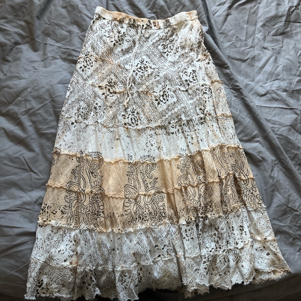 Bohemian Maxi Skirt - Cream and Brown